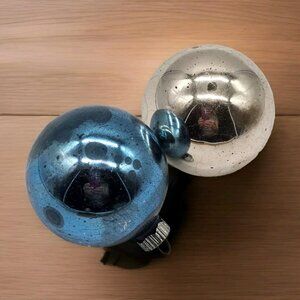 Vintage Shiny Brite Solid Colored Blue And Silver Christmas Tree Ornament Pair